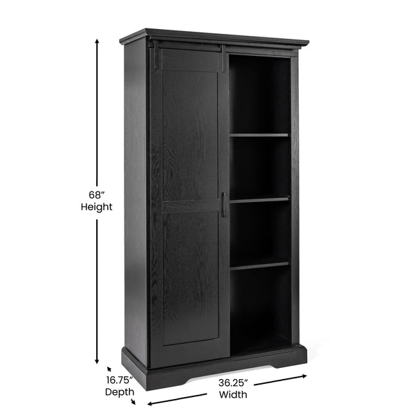 Black |#| Farmhouse Storage Cabinet with Adjustable Shelves and Sliding Barn Door - Black
