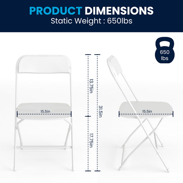 White |#| Folding Chair - White Plastic – 650LB Weight Capacity - Event Chair