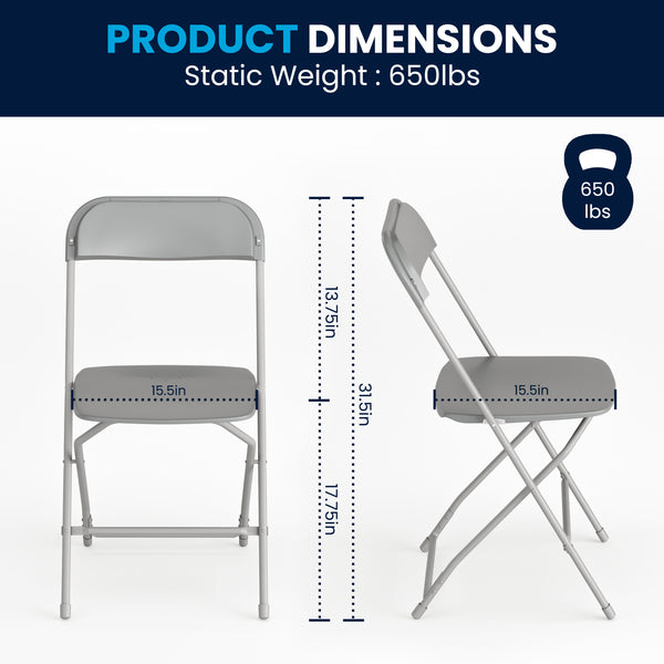 Grey |#| Folding Chair - Grey Plastic – 650LB Weight Capacity - Event Chair