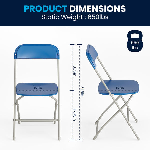 Blue |#| Folding Chair - Blue Plastic – 650LB Weight Capacity - Event Chair