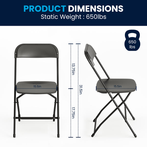 Black |#| Folding Chair - Black Plastic – 650LB Weight Capacity - Event Chair