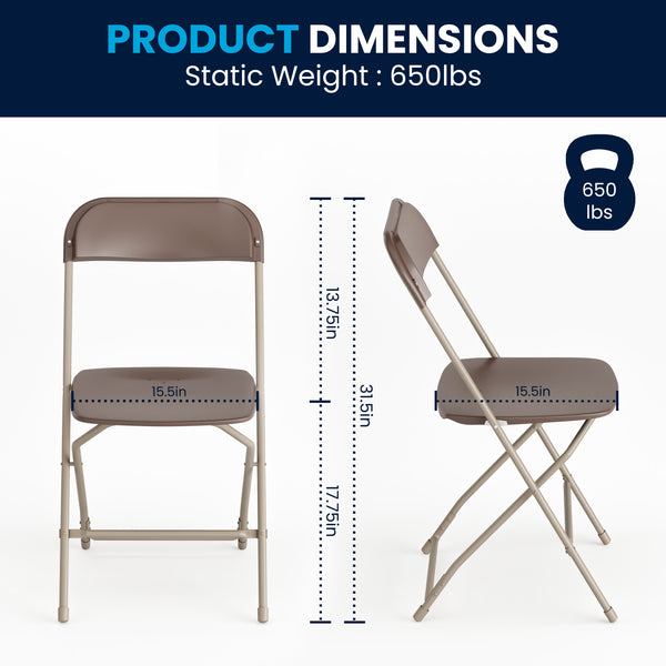 Brown |#| Folding Chair - Brown Plastic – 650LB Weight Capacity - Event Chair