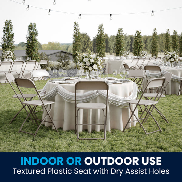Beige |#| Folding Chair - Beige Plastic – 650LB Weight Capacity - Event Chair