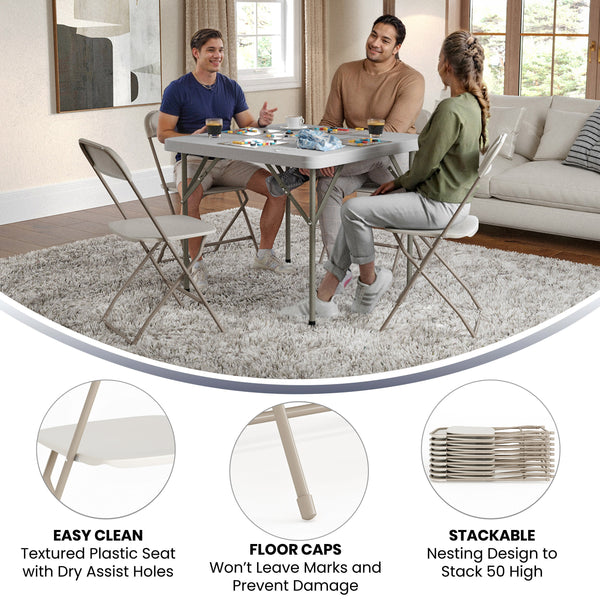 Beige |#| Folding Chair - Beige Plastic – 650LB Weight Capacity - Event Chair