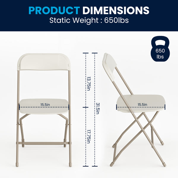 Beige |#| Folding Chair - Beige Plastic – 650LB Weight Capacity - Event Chair