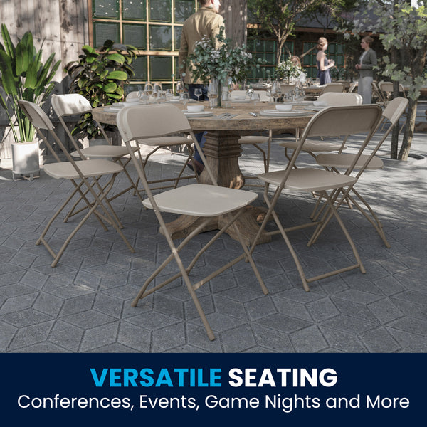 Beige |#| Folding Chair - Beige Plastic – 650LB Weight Capacity - Event Chair