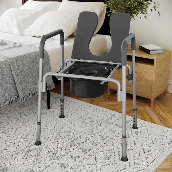 Gray |#| Height Adjustable Multifunctional Heavy Duty Commode and Shower Chair - Gray