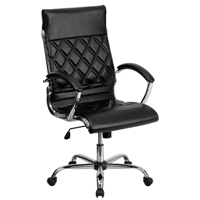 High Back Designer Quilted LeatherSoft Executive Swivel Office Chair with Chrome Base and Arms