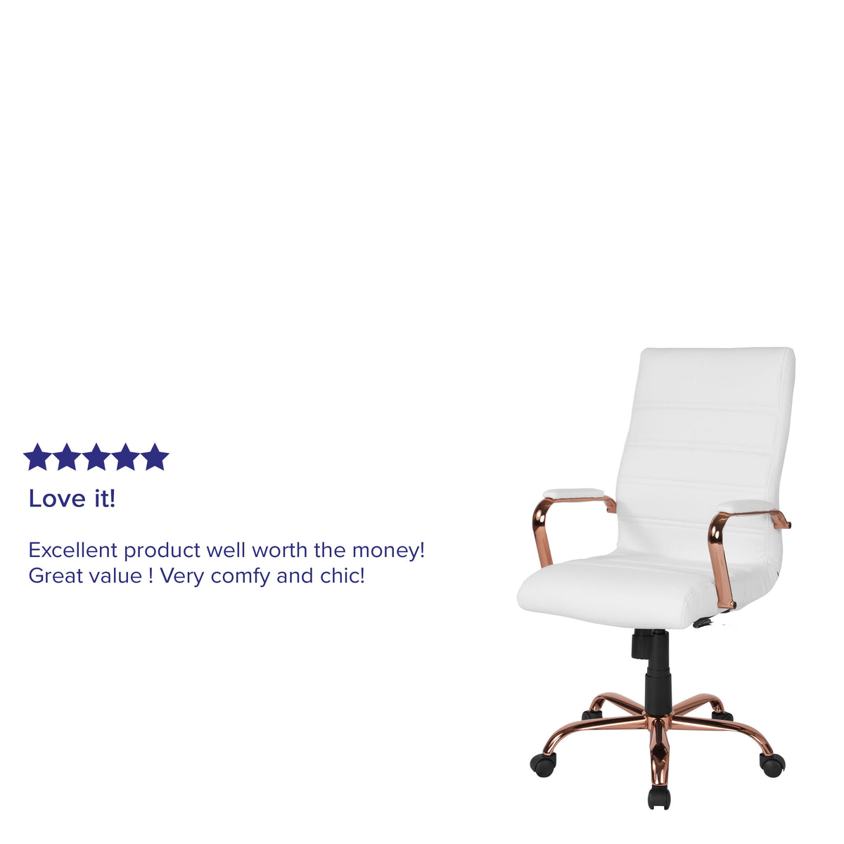 White LeatherSoft/Rose Gold Frame |#| High Back White LeatherSoft Executive Swivel Office Chair - Rose Gold Frame/Arms