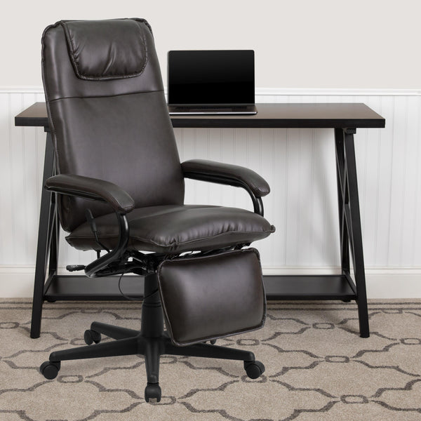 Brown |#| High Back Brown LeatherSoft Executive Reclining Ergonomic Office Chair with Arms