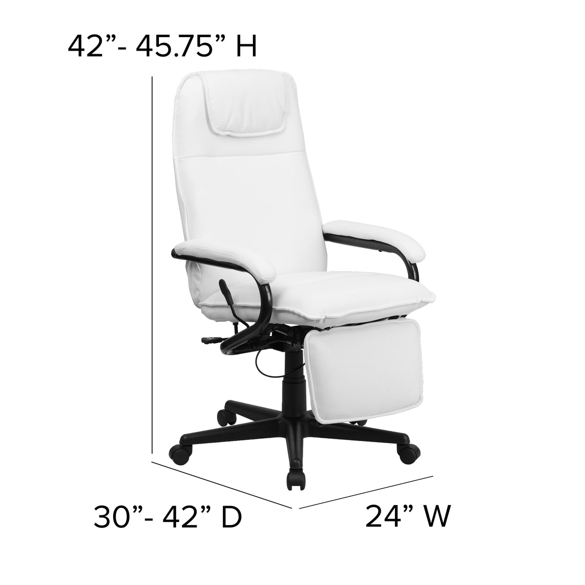 White |#| High Back White LeatherSoft Executive Reclining Ergonomic Swivel Chair with Arms