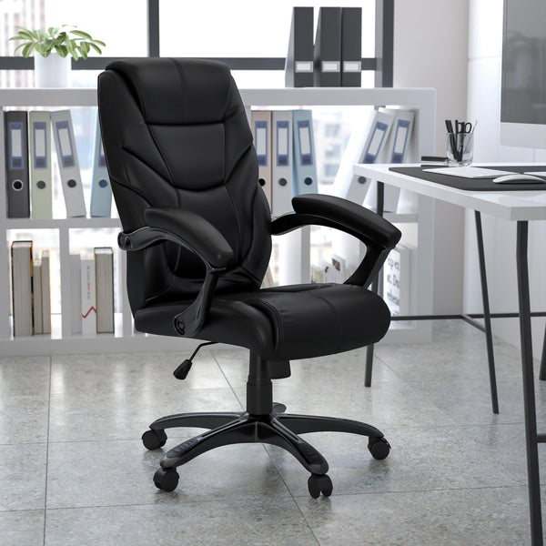 Black LeatherSoft Executive Swivel Ergonomic Office Chair with Padded Arms