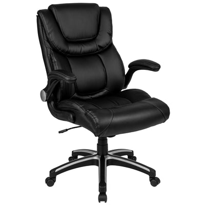 High Back LeatherSoft Executive Swivel Office Chair with Double Layered Headrest and Open Arms