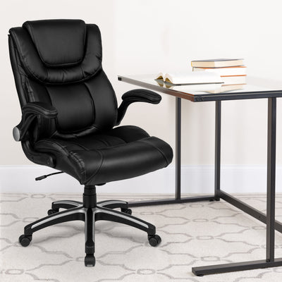 High Back LeatherSoft Executive Swivel Office Chair with Double Layered Headrest and Open Arms