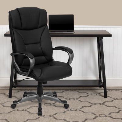 High Back LeatherSoft Executive Swivel Office Chair with Lip Edge Base and Arms