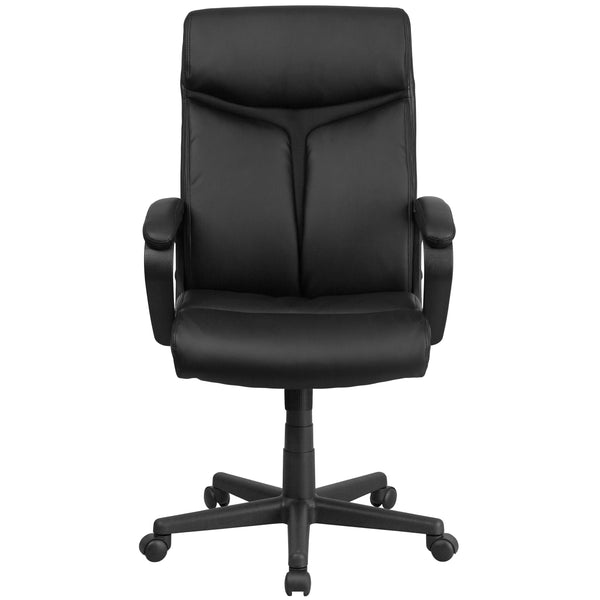 High Back Black LeatherSoft Executive Swivel Office Chair w/ Slight Mesh Accent