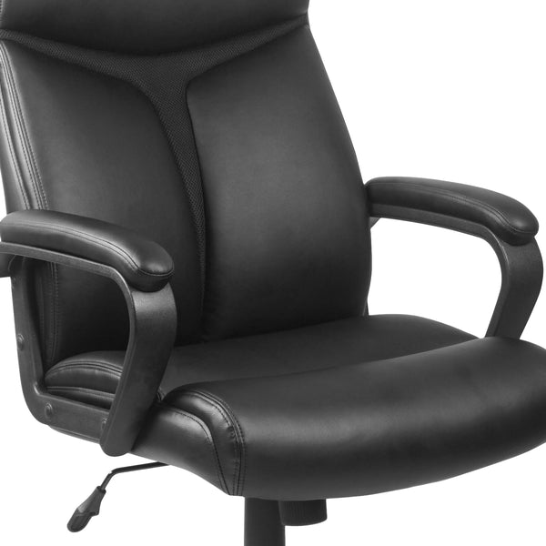 High Back Black LeatherSoft Executive Swivel Office Chair w/ Slight Mesh Accent