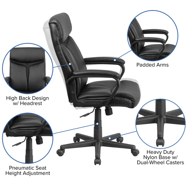 High Back Black LeatherSoft Executive Swivel Office Chair w/ Slight Mesh Accent