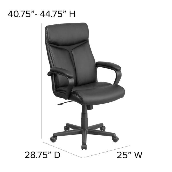 High Back Black LeatherSoft Executive Swivel Office Chair w/ Slight Mesh Accent