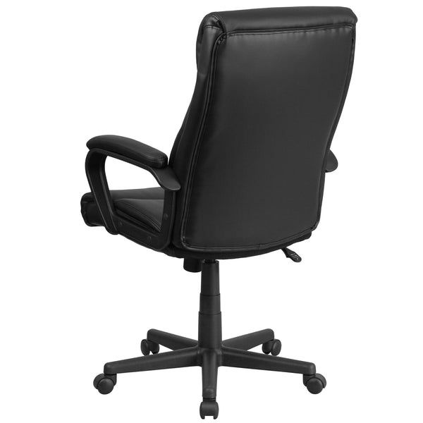 High Back Black LeatherSoft Executive Swivel Office Chair w/ Slight Mesh Accent