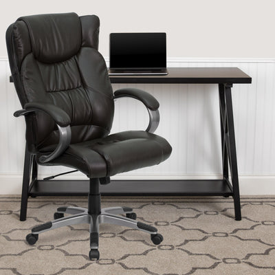 High Back LeatherSoft Soft Ripple Upholstered Executive Swivel Office Chair with Titanium Nylon Base and Loop Arms