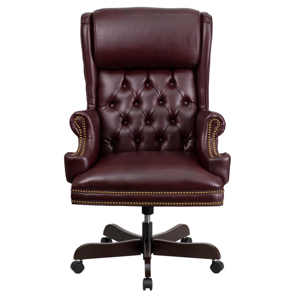 Brown |#| High Back Tufted Brown LeatherSoft Ergonomic Office Chair w/Oversized Headrest