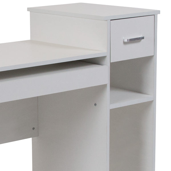 White |#| White Multi-Tiered Computer Desk with Shelves, Drawer and Sliding Keyboard Tray
