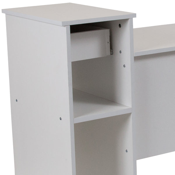 White |#| White Multi-Tiered Computer Desk with Shelves, Drawer and Sliding Keyboard Tray
