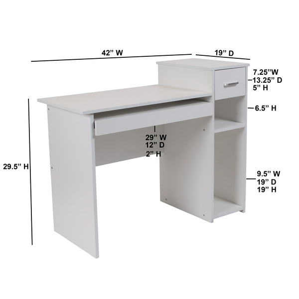 White |#| White Multi-Tiered Computer Desk with Shelves, Drawer and Sliding Keyboard Tray