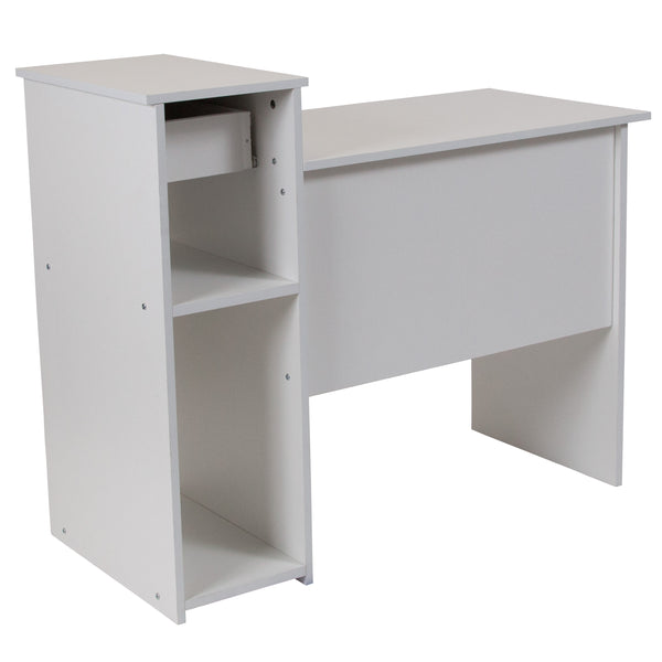 White |#| White Multi-Tiered Computer Desk with Shelves, Drawer and Sliding Keyboard Tray