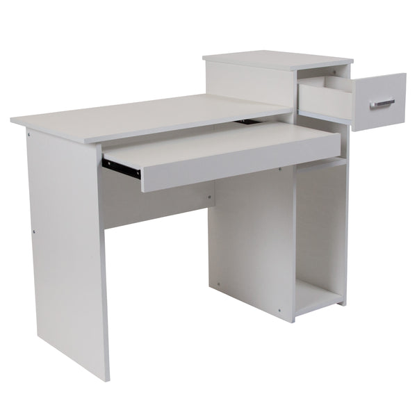 White |#| White Multi-Tiered Computer Desk with Shelves, Drawer and Sliding Keyboard Tray