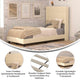 Beige,Twin |#| Twin Size Upholstered Platform Bed with Wingback Headboard-Beige Faux Linen