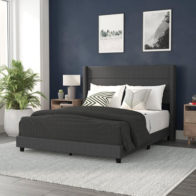 Hollis Upholstered Platform Bed with Wingback Headboard, Mattress Foundation with Slatted Supports, No Box Spring Needed