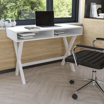 Home Office Writing Computer Desk with Open Storage Compartments - Table Desk for Writing and Work
