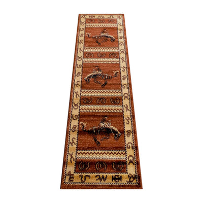 Hoytt Collection Bucking Bronco Cowboy Area Rug with Jute Backing for Indoor Use