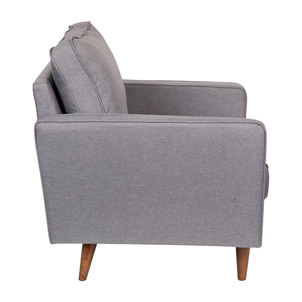 Slate Gray |#| Compact Slate Gray Faux Linen Upholstered Tufted Chair with Wooden Legs