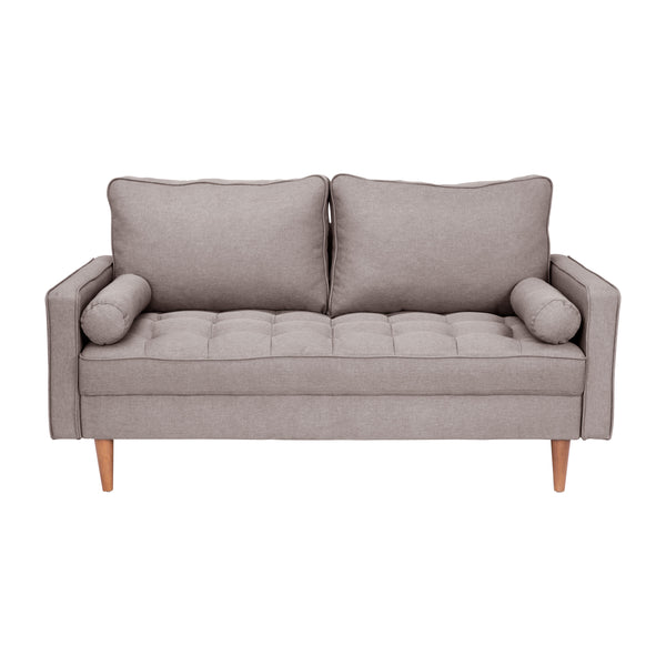 Slate Gray |#| Compact Slate Gray Faux Linen Upholstered Tufted Loveseat with Wooden Legs