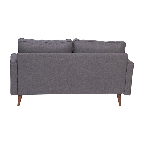 Dark Gray |#| Compact Dark Gray Faux Linen Upholstered Tufted Loveseat with Wooden Legs