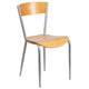 Silver Metal Restaurant Chair - Natural Wood Back & Seat