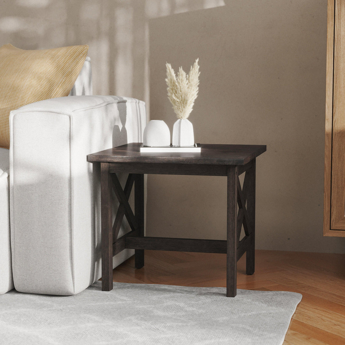 Dark Gray |#| Solid Wood Traditional Farmhouse End Table in Dark Gray