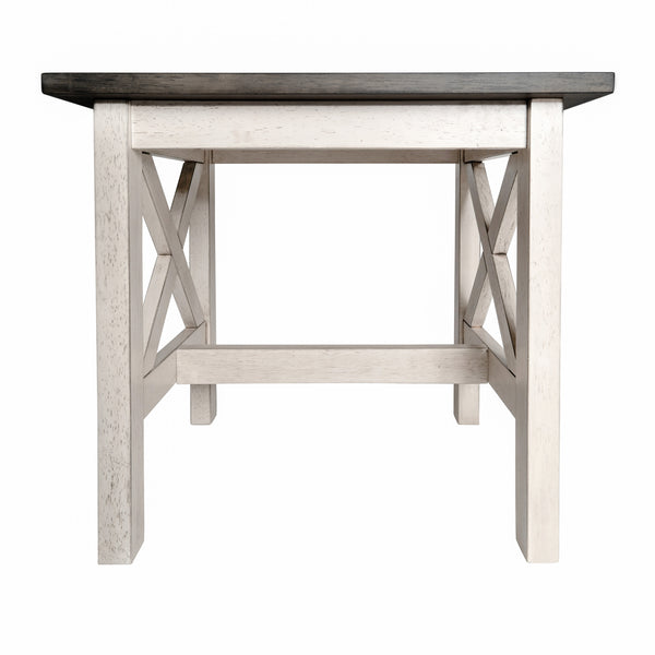 Acacia Gray Top/Rustic White Frame |#| Solid Wood Traditional Farmhouse End Table in Acacia Gray and Rustic White