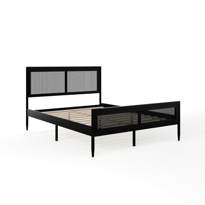 Jax Solid Wood Platform Bed with Rattan Headboard and Footboard, No Box Spring Required