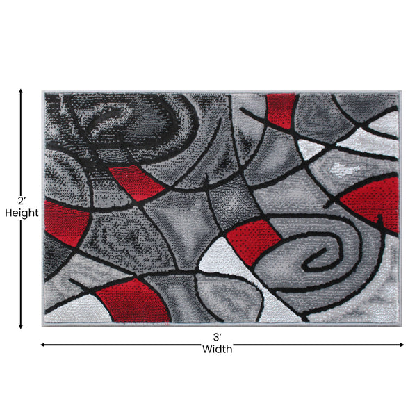 Red,2' x 3' |#| Abstract Style Design Entryway Accent Rug - Red & Gray - 2' x 3'