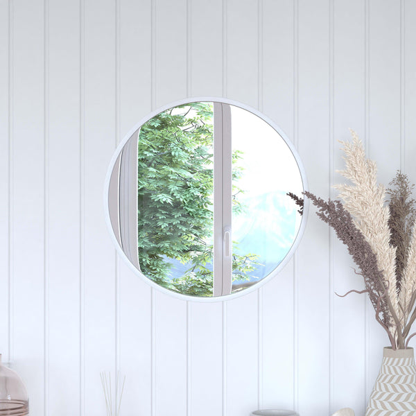 Silver,20inch Round |#| Wall Mount 20 Inch Shatterproof Round Accent Wall Mirror with Silver Metal Frame