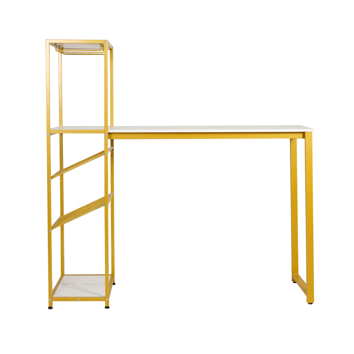 Faux Marble Top/Gold Frame |#| Modern Metal Bar Table with Bottle and Stemware Storage - Gold/Faux Marble