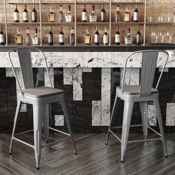 Silver/Gray |#| All-Weather Commercial Counter Stool with Removable Back/Poly Seat-Silver/Gray