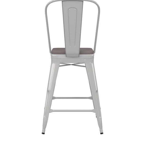 White/Gray |#| All-Weather Commercial Counter Stool with Removable Back/Poly Seat-White/Gray