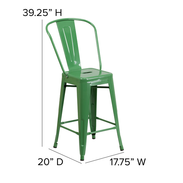 Green/Teak |#| All-Weather Commercial Counter Stool with Removable Back/Poly Seat-Green/Teak