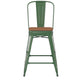 Green/Teak |#| All-Weather Commercial Counter Stool with Removable Back/Poly Seat-Green/Teak
