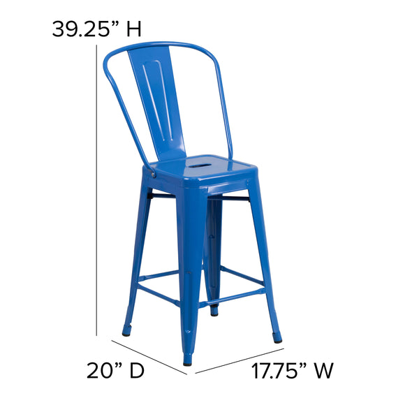 Blue/Teal-Blue |#| All-Weather Commercial Counter Stool with Removable Back/Poly Seat-Blue/Teal